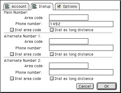 「Dialup」をクリックし、Phone number：1492を入力したら、「OK」をクリックします