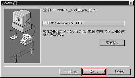 四角の内部には、お客様がお使いのモデム(TA) の名前が表示されます